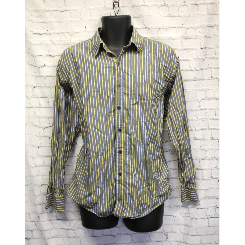 Allen Solly Men's Shirt Size 42 CMS Blue Yellow Striped England Cotton Button Up